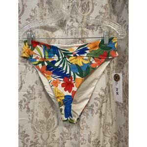 Hurley Colorful Floral Botanic High Waist Cheeky Bikini Bottom L NWT